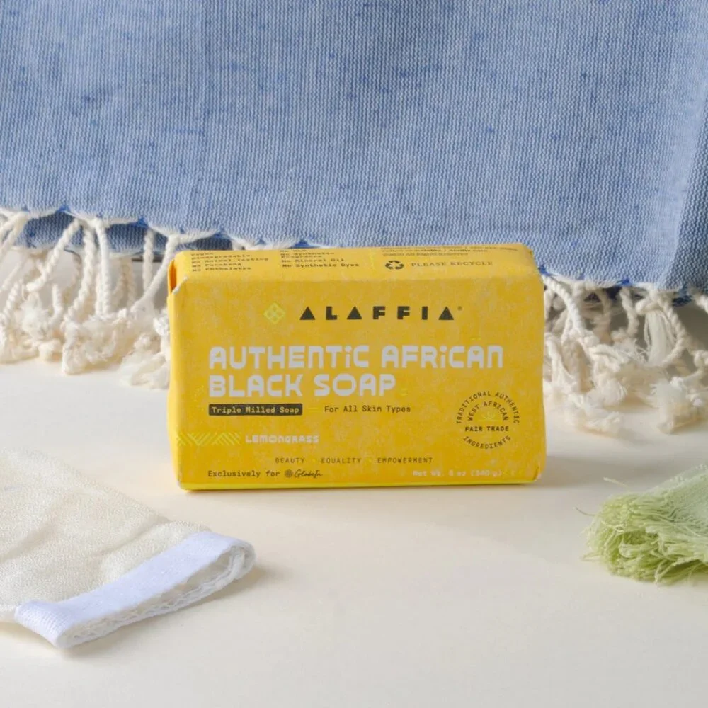 4pc Authentic African Black Charcoal Soap, Lemongrass - Stress Relief & Acne 5oz